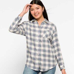 Market & Spruce Maeve Cozy Boyfriend Fit Woven Top, White/Blue, XL, NWT